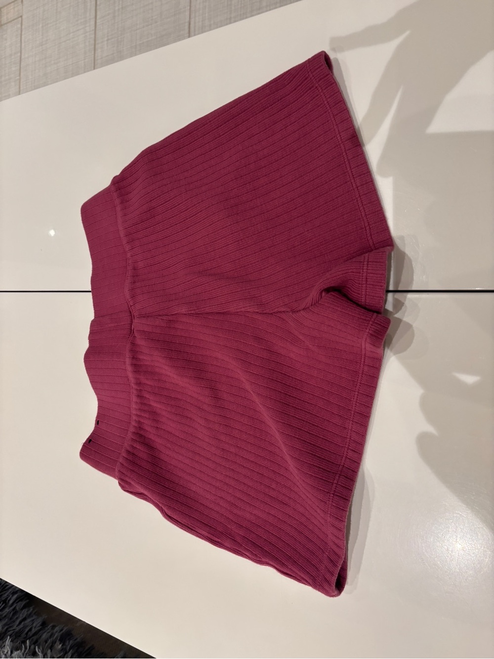 Nike Ribbed High-Waist Athletic Shorts in Berry
